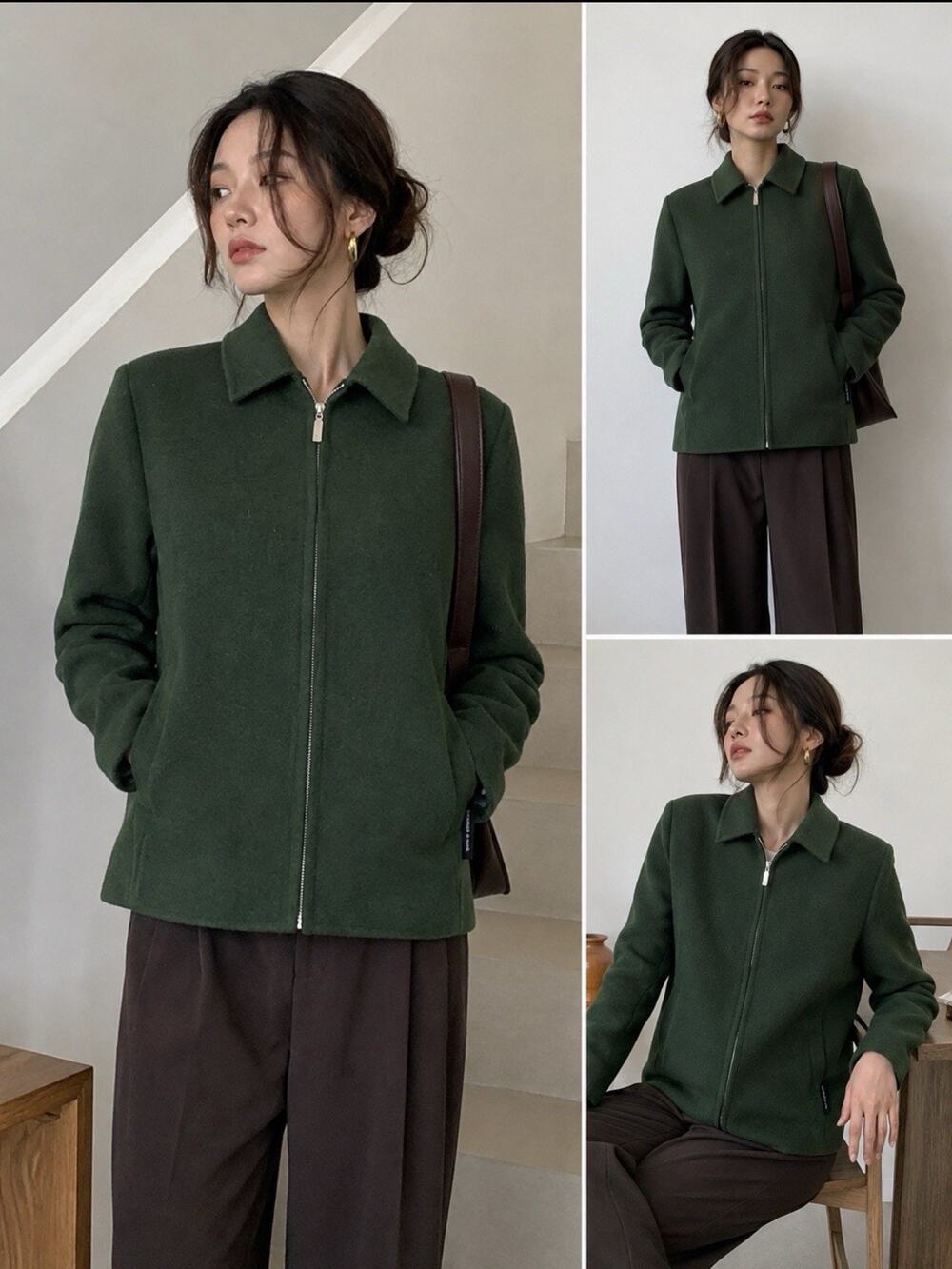 Classic Minimalist Wool Blend Jacket Forest Green Sz M/L Quiet Lux Y2K Preppy